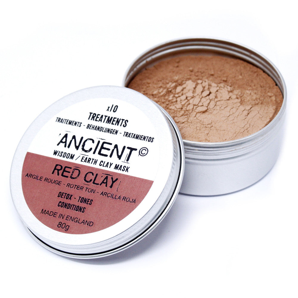 Red clay face mask powder in tin