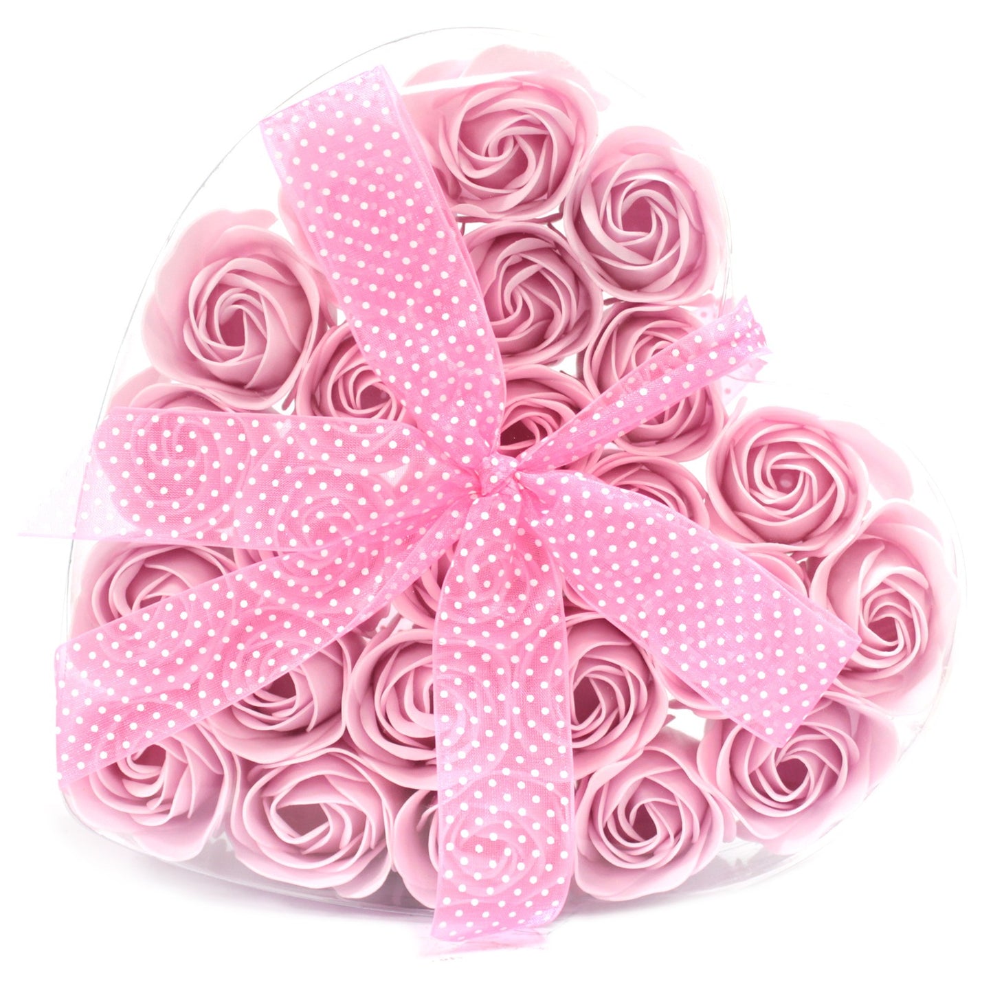 Set of 24 Soap Flower Rose Heart Box with ribbon in pink