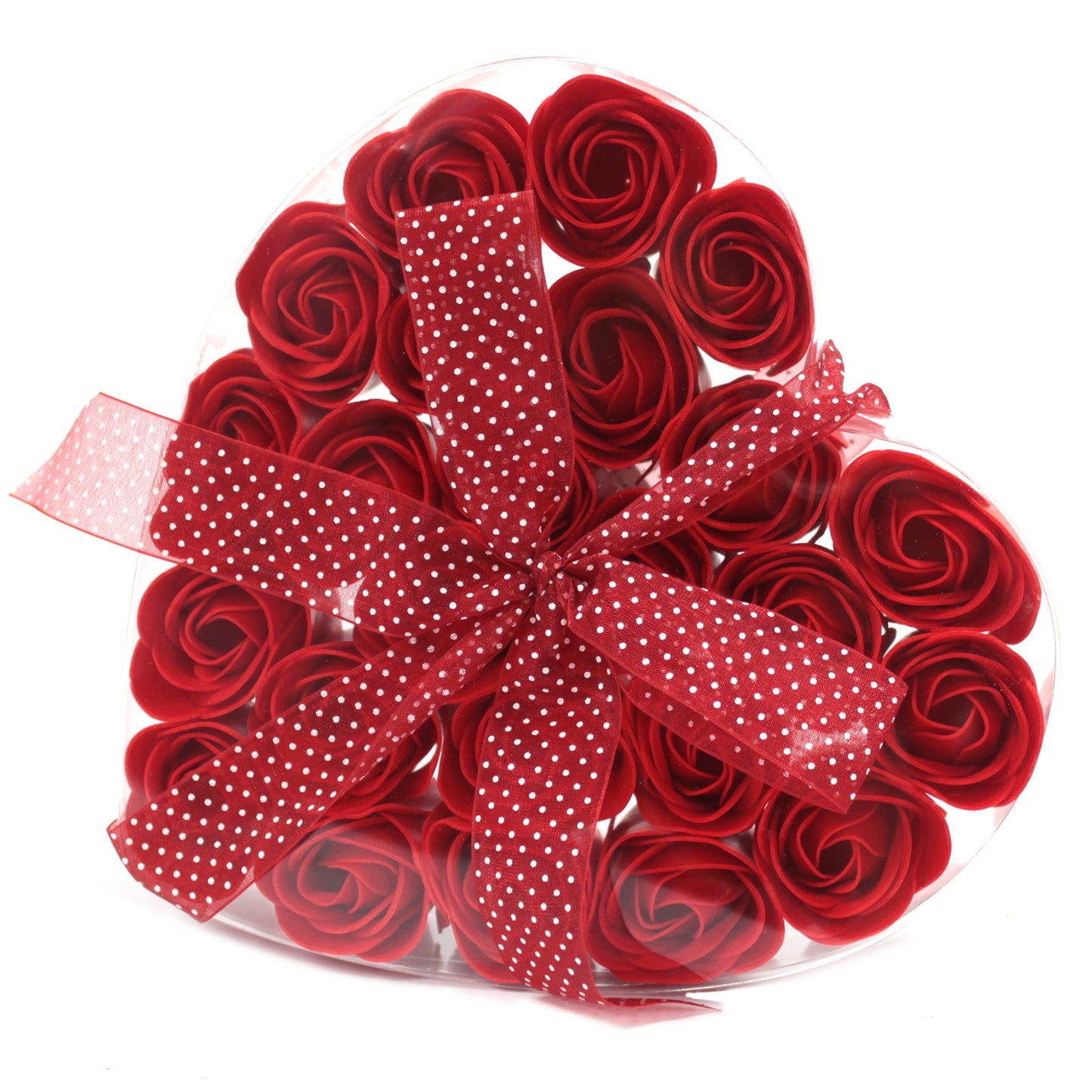 Set of 24 Soap Flower Rose Heart Box with ribbon in red