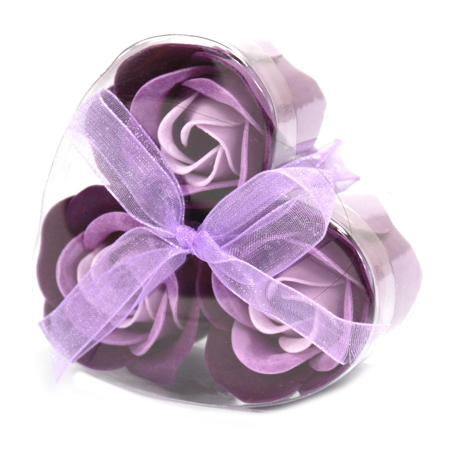 Set of 3 Soap Flower Heart Box in lavender purple