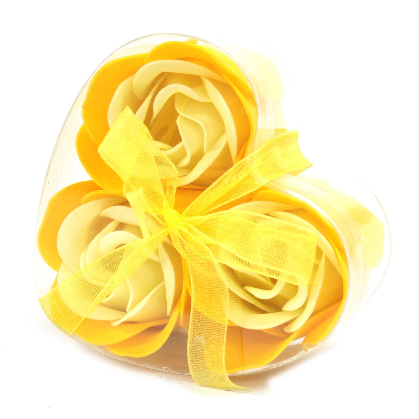 Set of 3 Soap Flower Heart Box in spring yellow