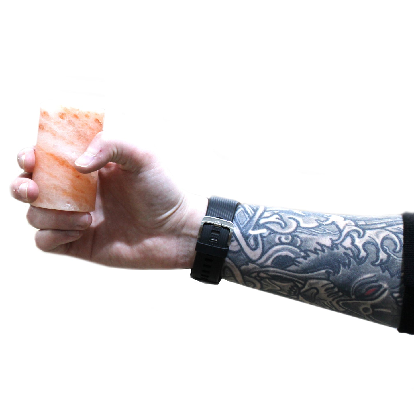 hand holding Set of 4 Himalayan Salt Shot Glasses