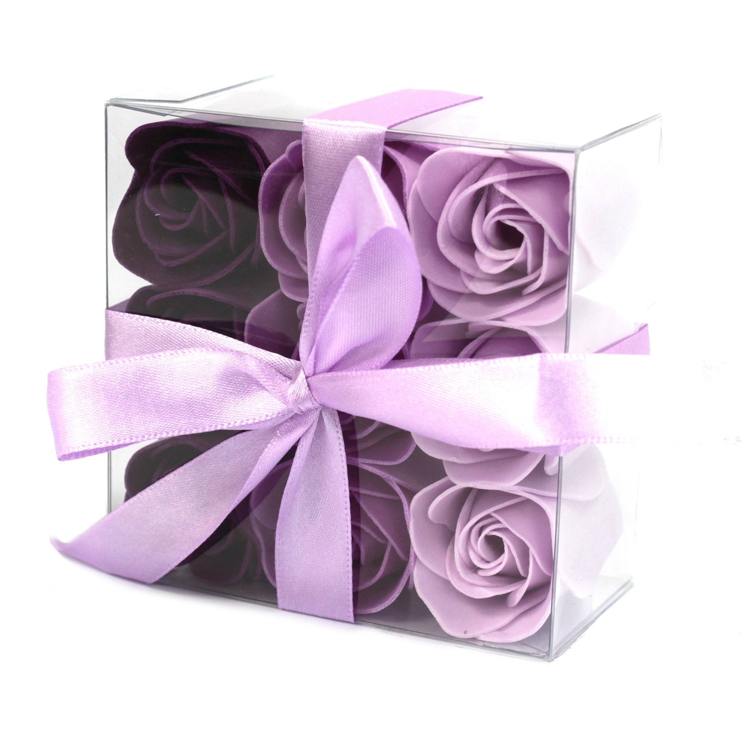 Set of 9 Soap Flower Heart Box in lavender purple and violet roses