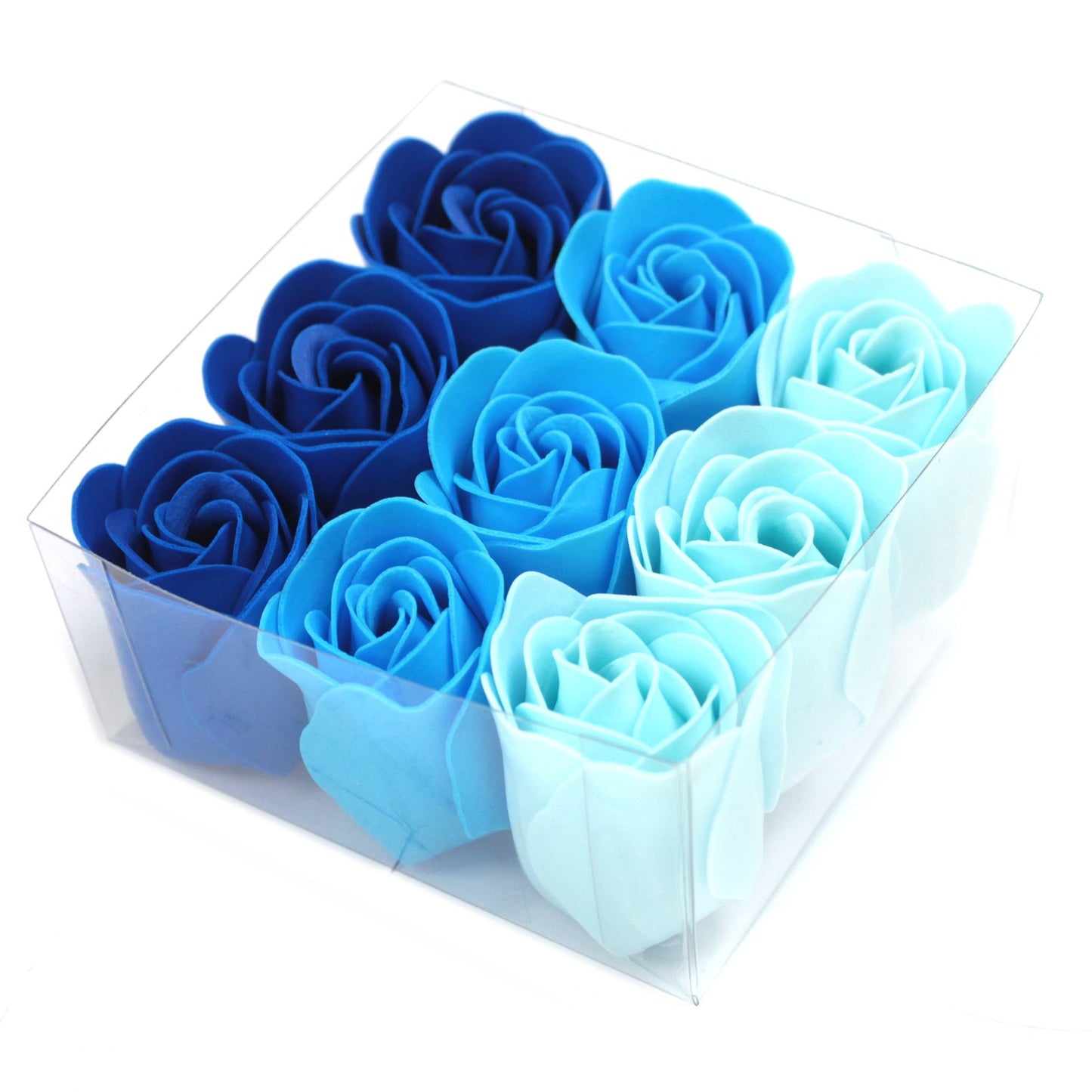 Set of 9 Soap Flower Heart Box in wedding blue roses