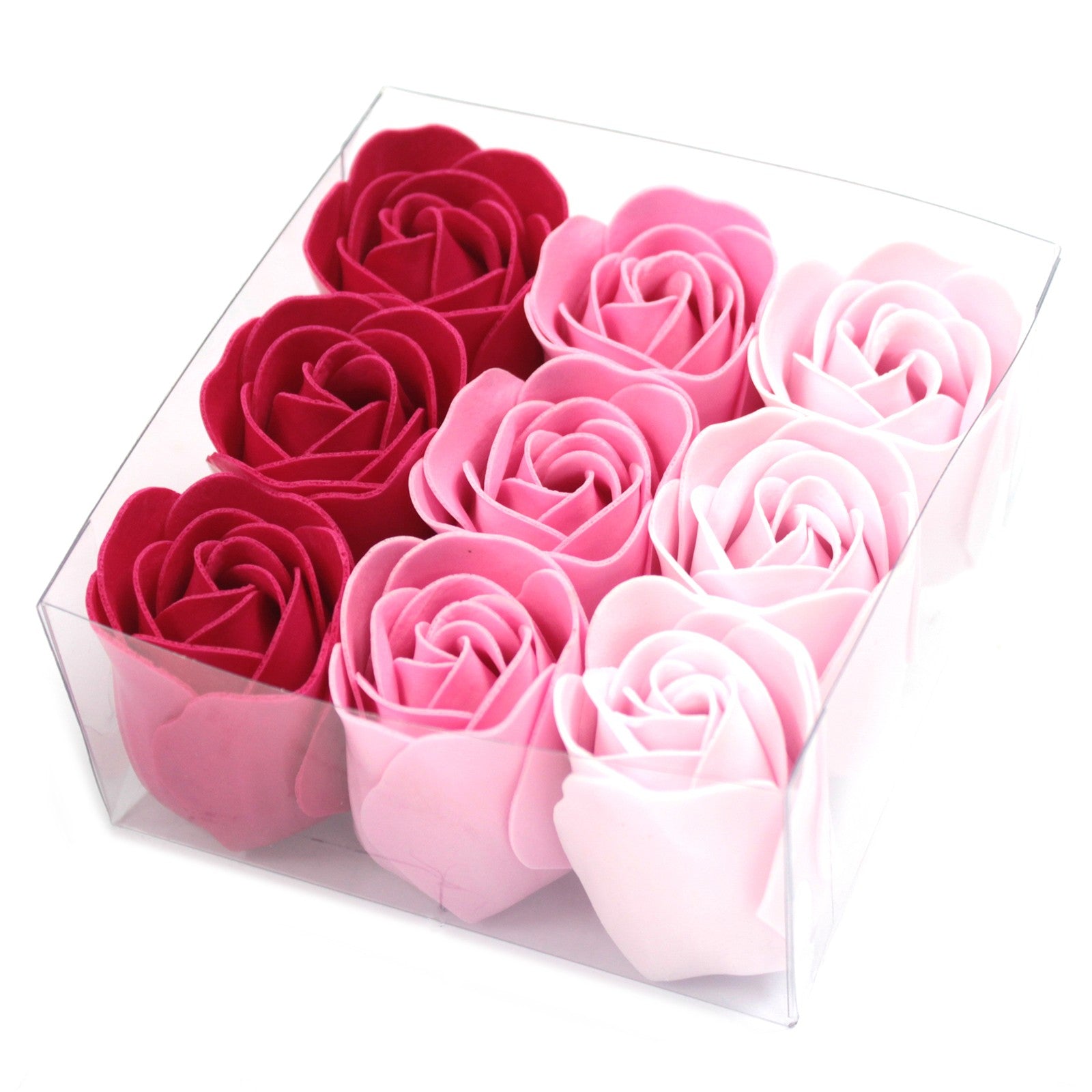 Set of 9 Soap Flower Heart Box in pink roses