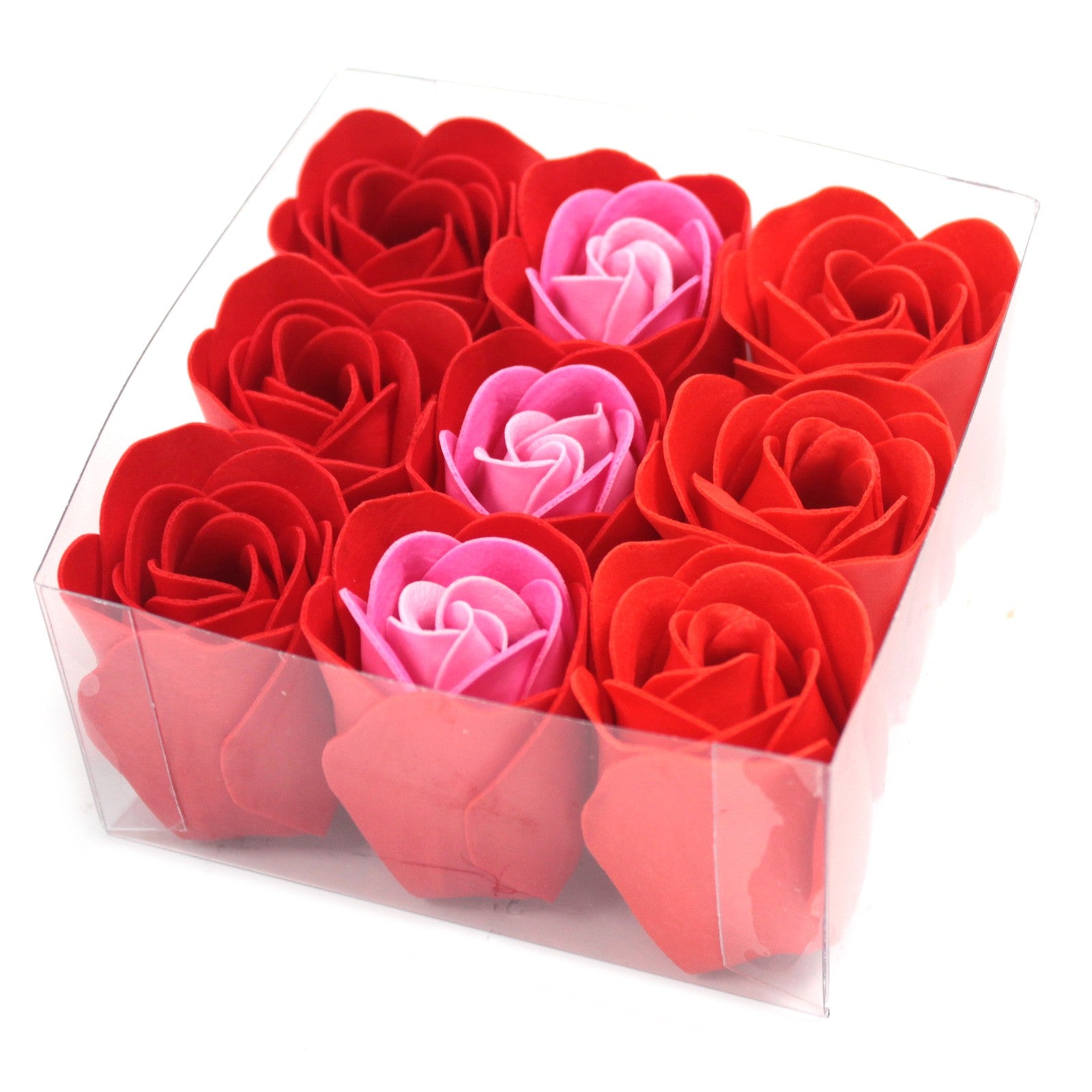 Set of 9 Soap Flower Heart Box in red