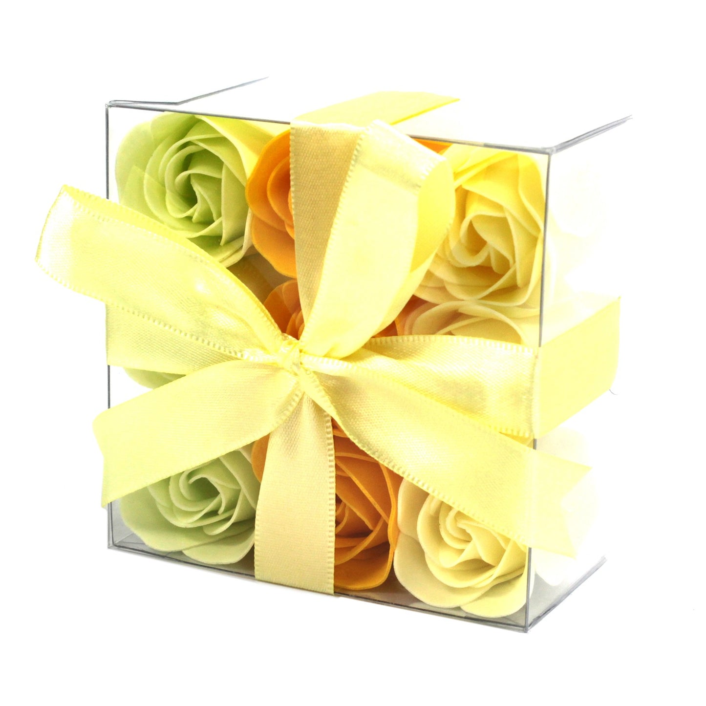 Set of 9 Soap Flower Heart Box in spring yellow