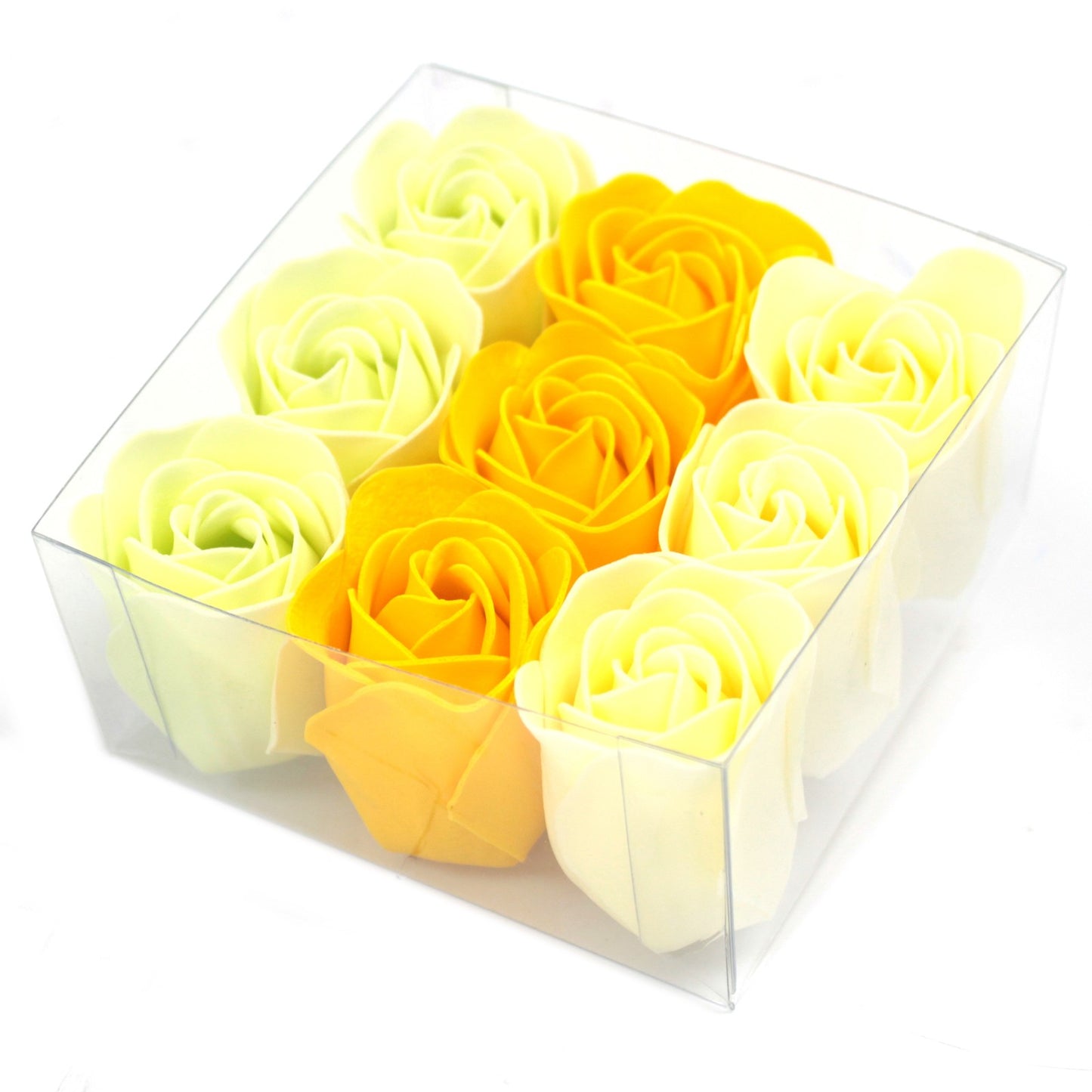 Set of 9 Soap Flower Heart Box in spring yellow