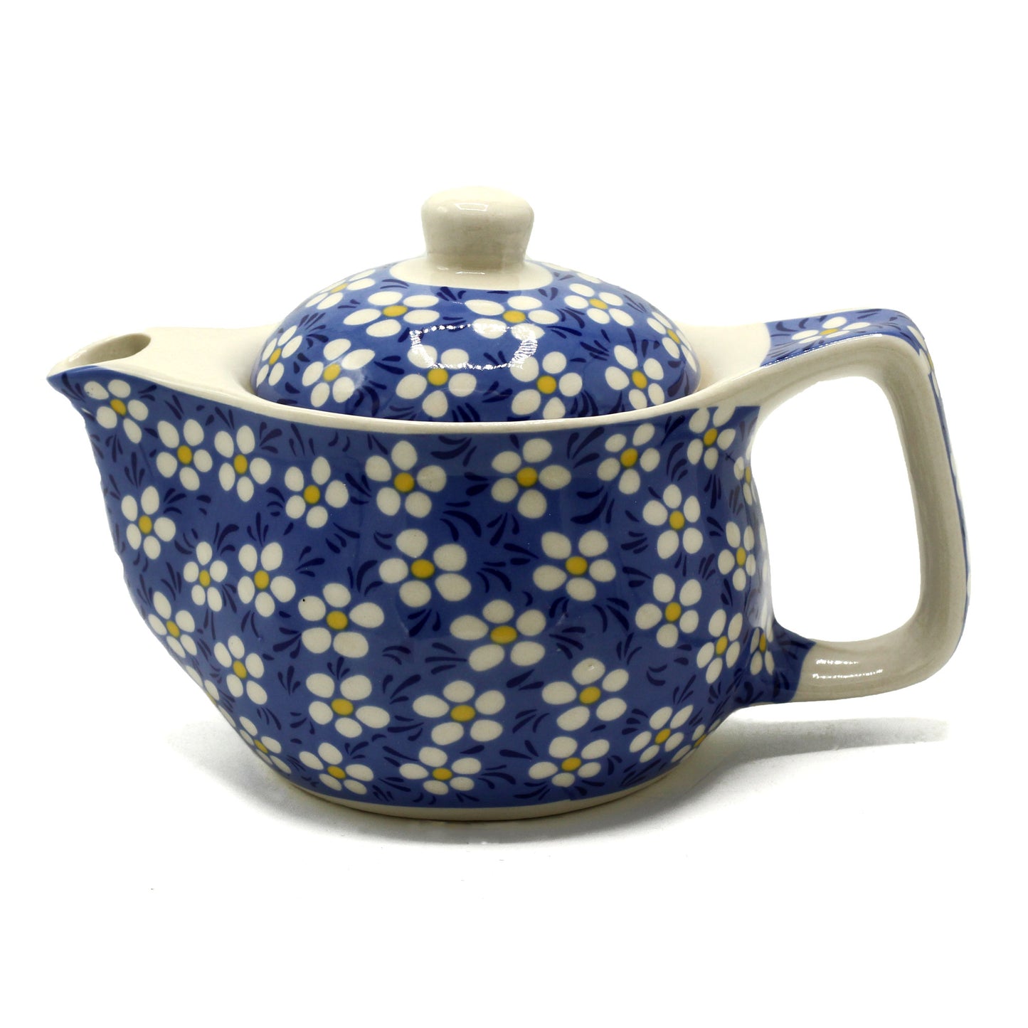 Small herbal teapot for loose leaf and teabags blue daisy floral design