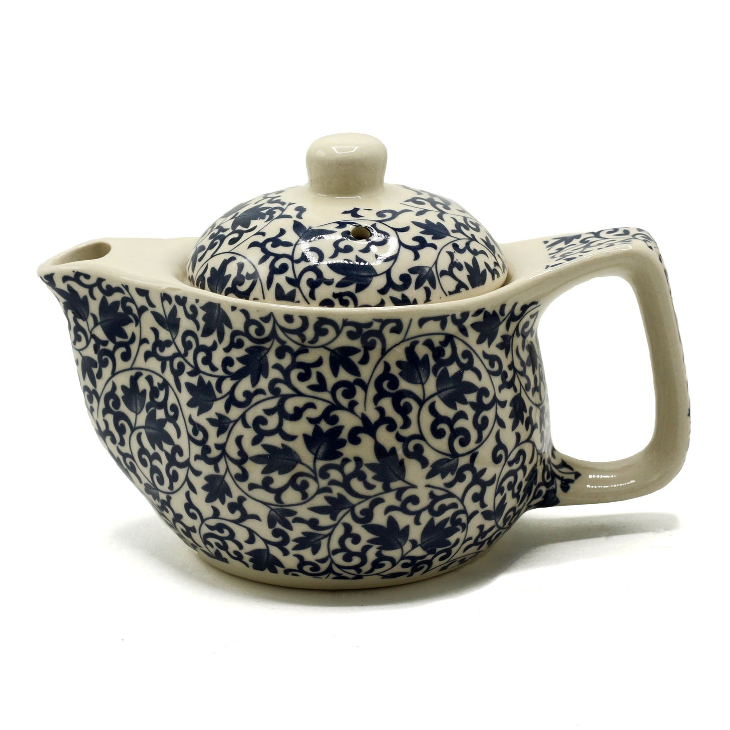 Small herbal teapot for loose leaf and teabags blue swirl leaf design