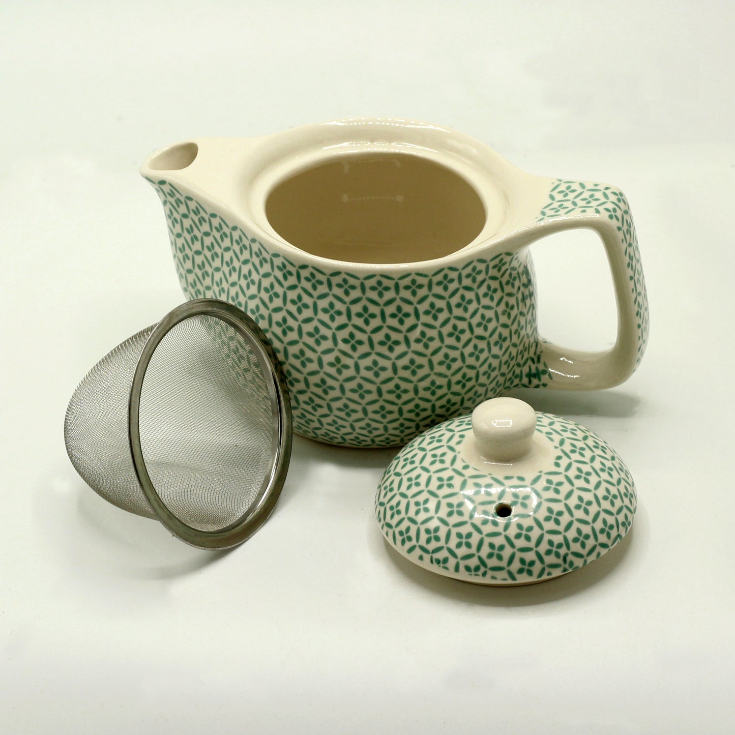 Small herbal teapot for loose leaf and teabags green mosaic design