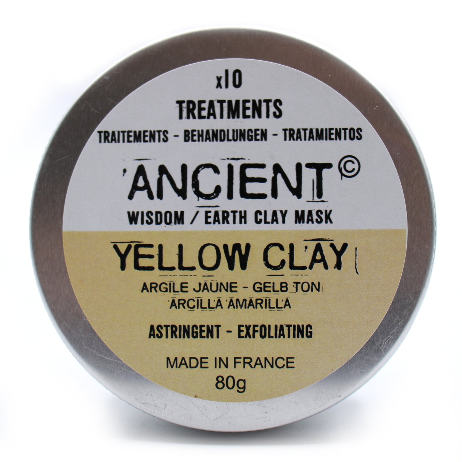 Yellow clay face mask powder in tin