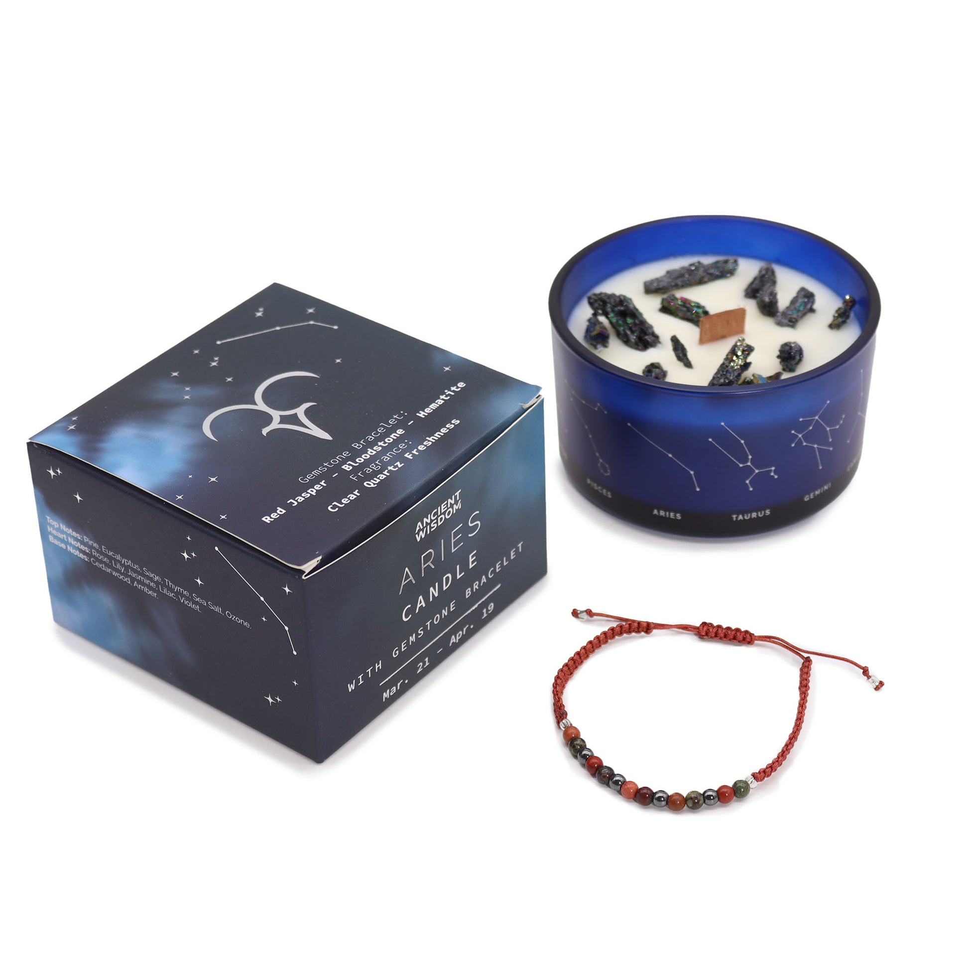 Zodiac Crystal Candle with Gemstone Bracelet Aries