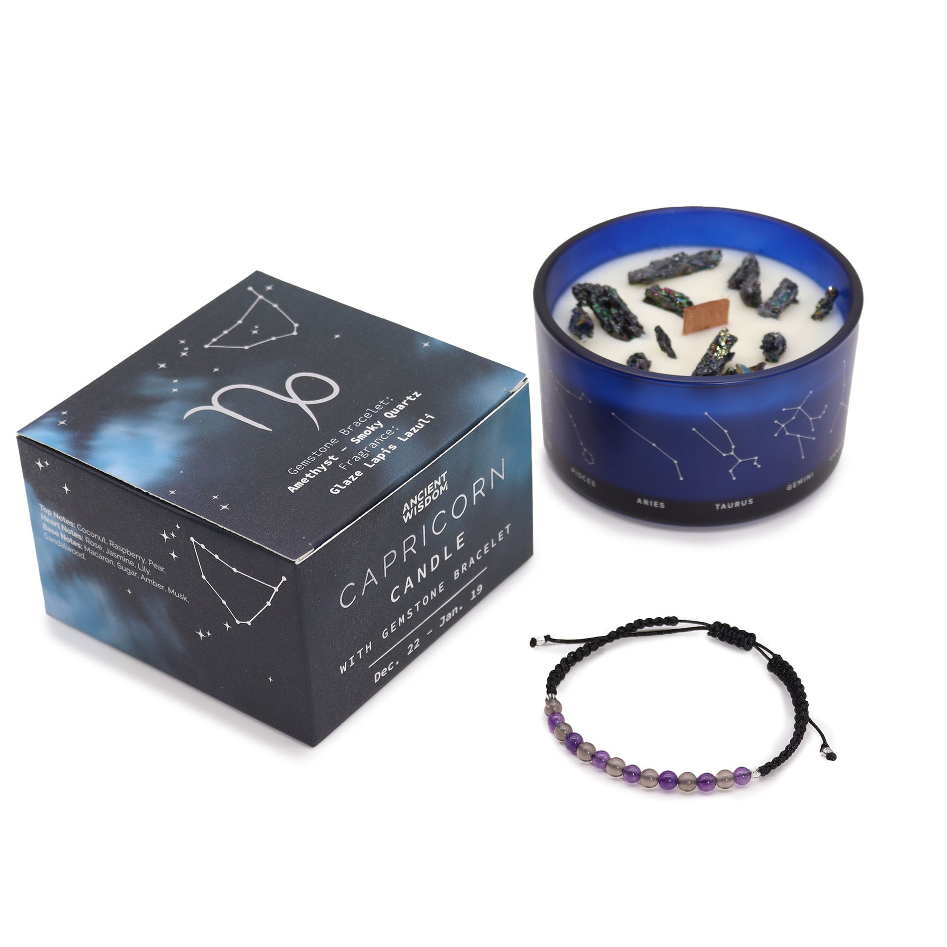 Zodiac Crystal Candle with Gemstone Bracelet Capricorn