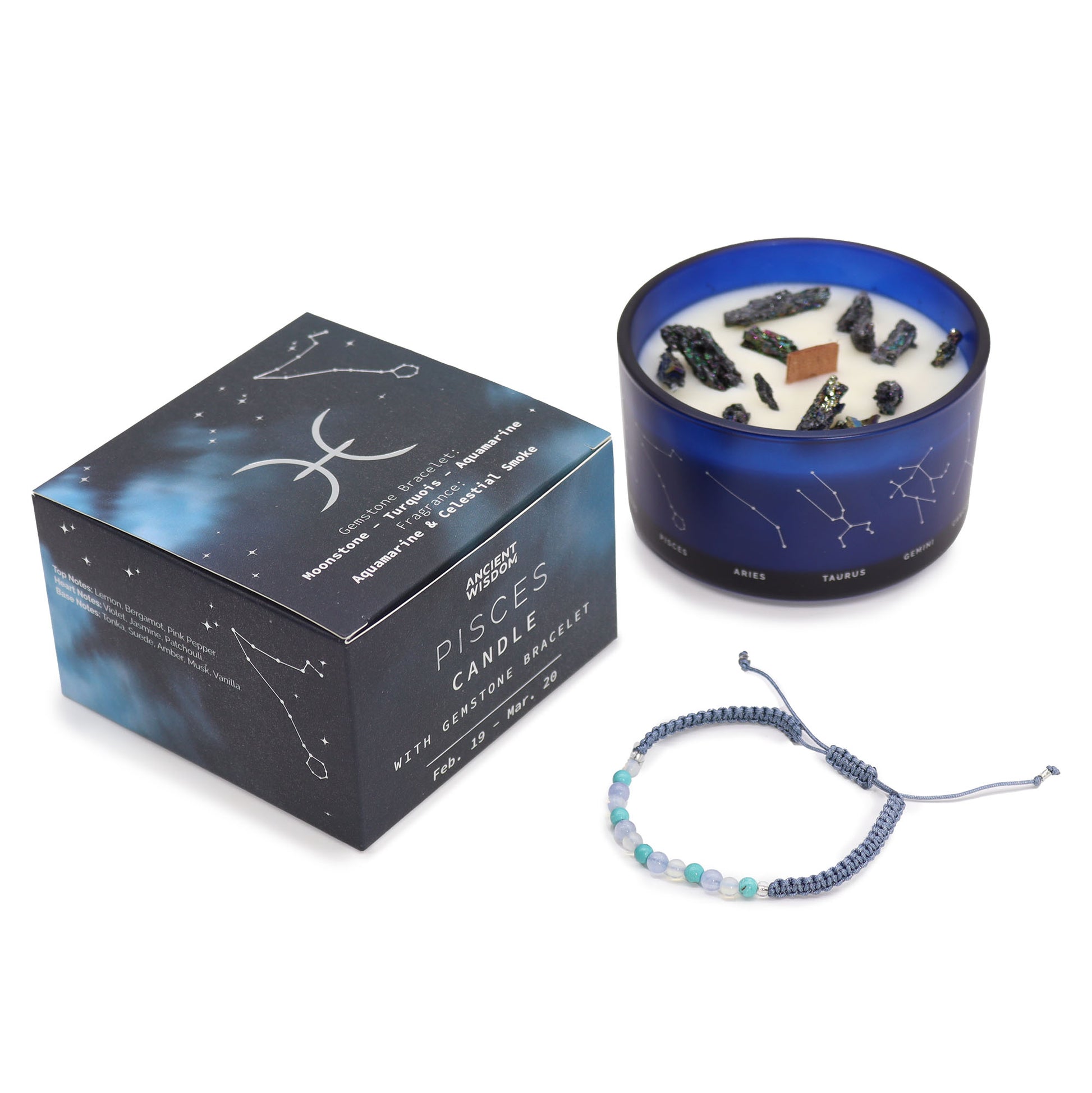 Zodiac Crystal Candle with Gemstone Bracelet Pisces