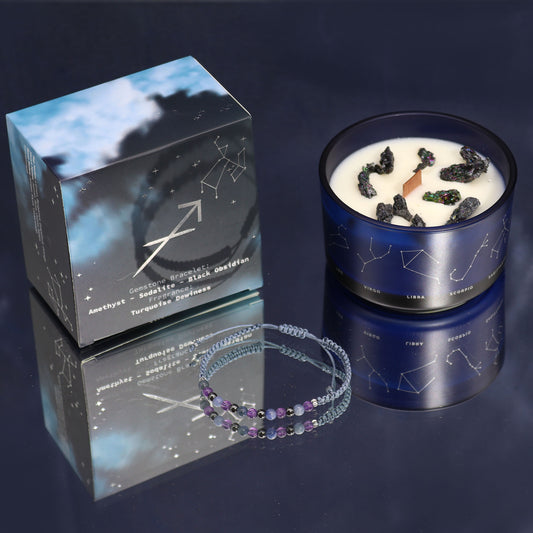 Zodiac Crystal Candle with Gemstone Bracelet Sagittarius