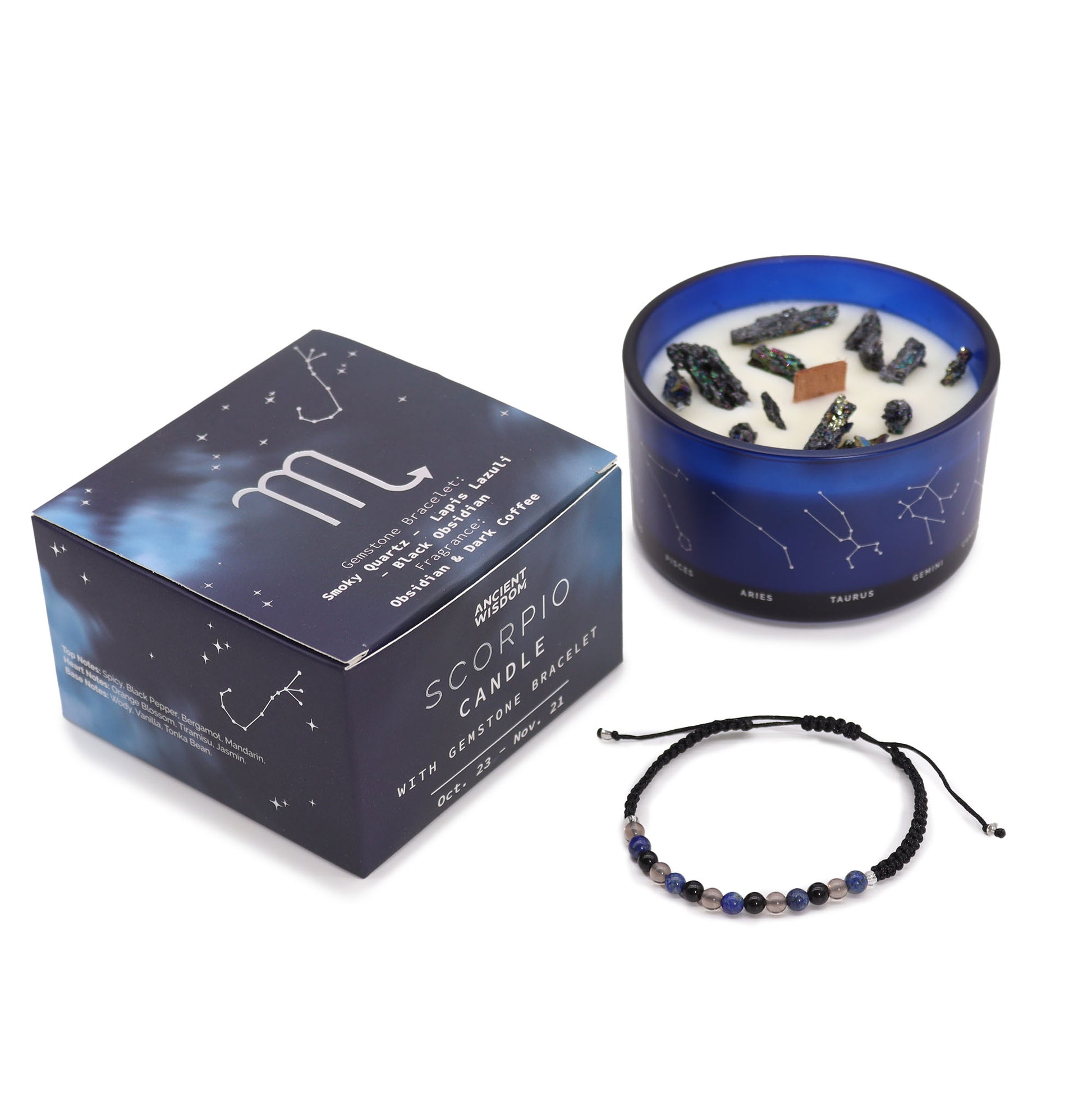 Zodiac Crystal Candle with Gemstone Bracelet Scorpio