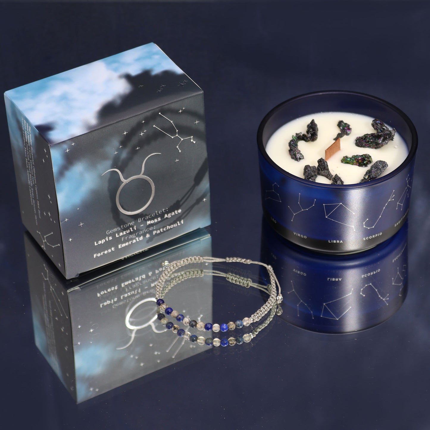 Zodiac Crystal Candle with Gemstone Bracelet Taurus