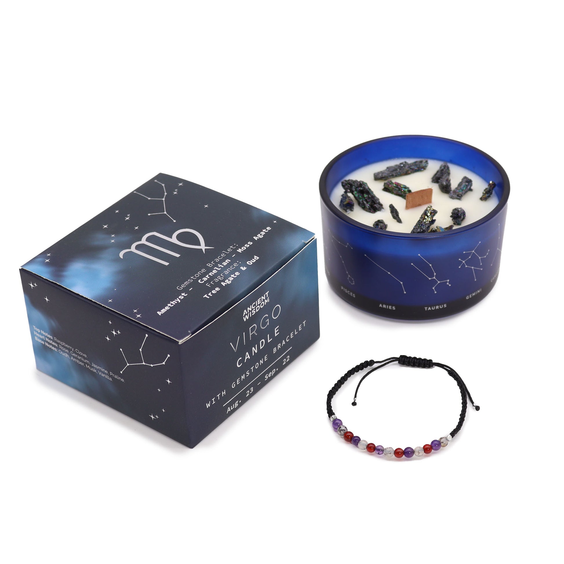 Zodiac Crystal Candle with Gemstone Bracelet Virgo