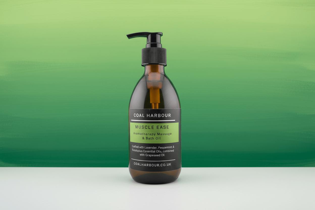 Aromatherapy Massage and Bath Oil - Muscle Ease with Lavender, Peppermint & Eucalyptus Essential Oils - Coal Harbour