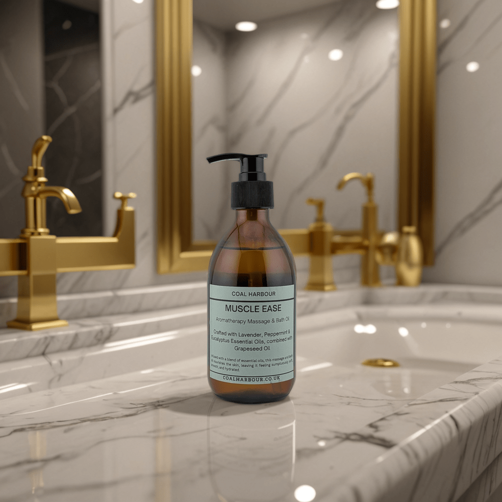 Aromatherapy Massage and Bath Oil - Muscle Ease with Lavender, Peppermint & Eucalyptus Essential Oils - Coal Harbour