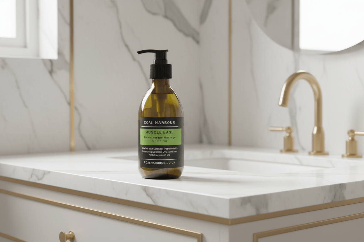 Aromatherapy Massage and Bath Oil - Muscle Ease with Lavender, Peppermint & Eucalyptus Essential Oils - Coal Harbour
