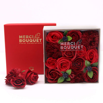 Classic Red Rose Soap Flowers Square Gift Box
