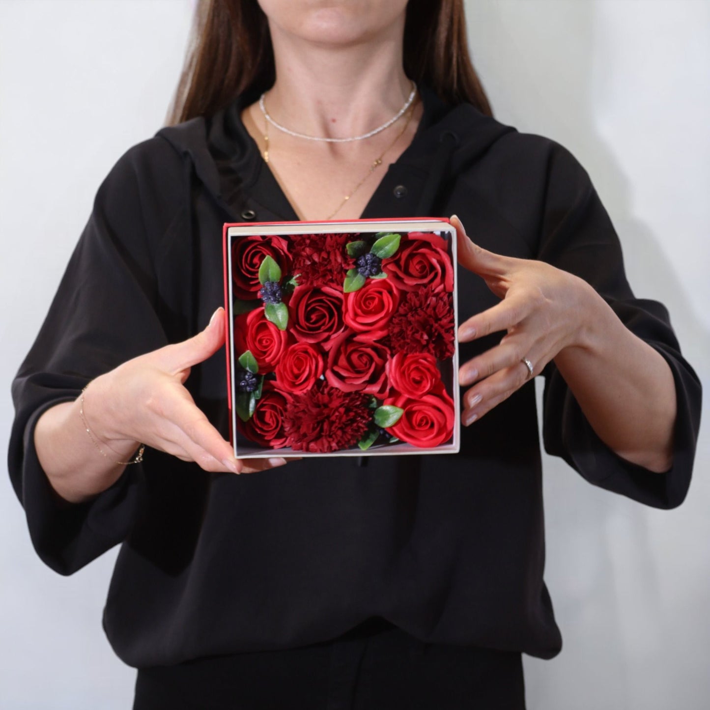 Classic Red Rose Soap Flowers Square Gift Box