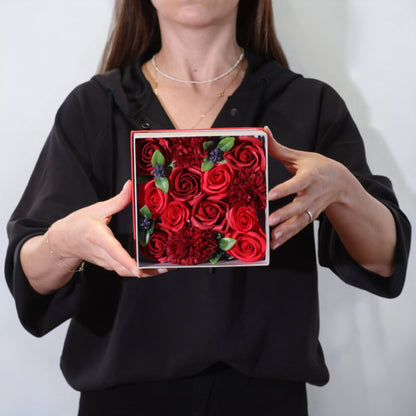 Classic Red Rose Soap Flowers Square Gift Box