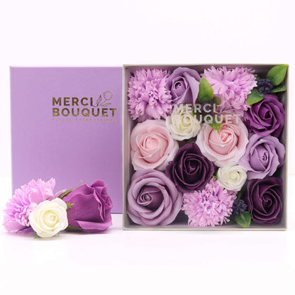 Lavender Rose & Carnation Soap Flowers Square Gift Box