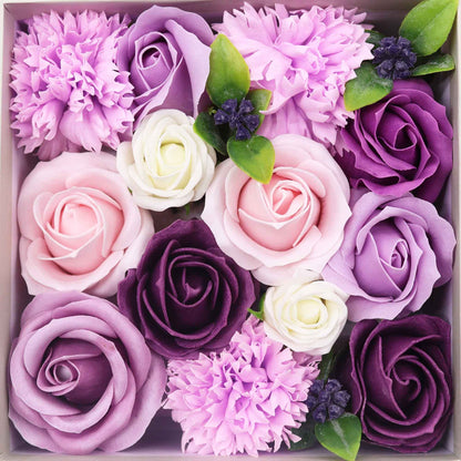 Lavender Rose & Carnation Soap Flowers Square Gift Box