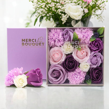 Lavender Rose & Carnation Soap Flowers Square Gift Box