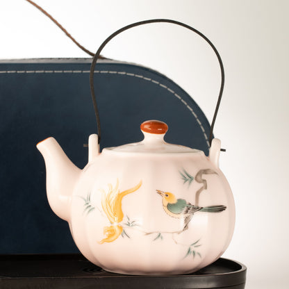 Travel Teapot Set & Four Cups - Pink Vintage Pumpkin Style