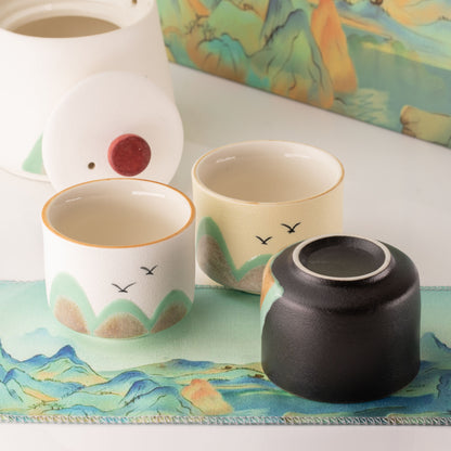 Thousand Miles - Tea Set - Four Cups - Ceremonial Cloth & Bamboo Grip