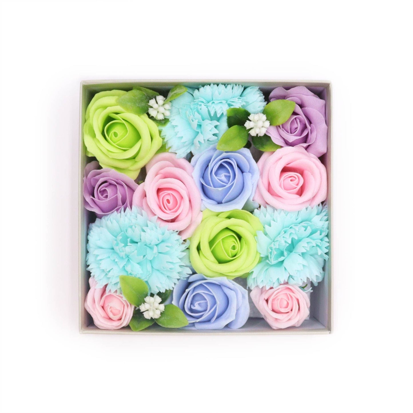 Baby Blue Roses & Carnation Soap Flowers Square Gift Box - Coal Harbour