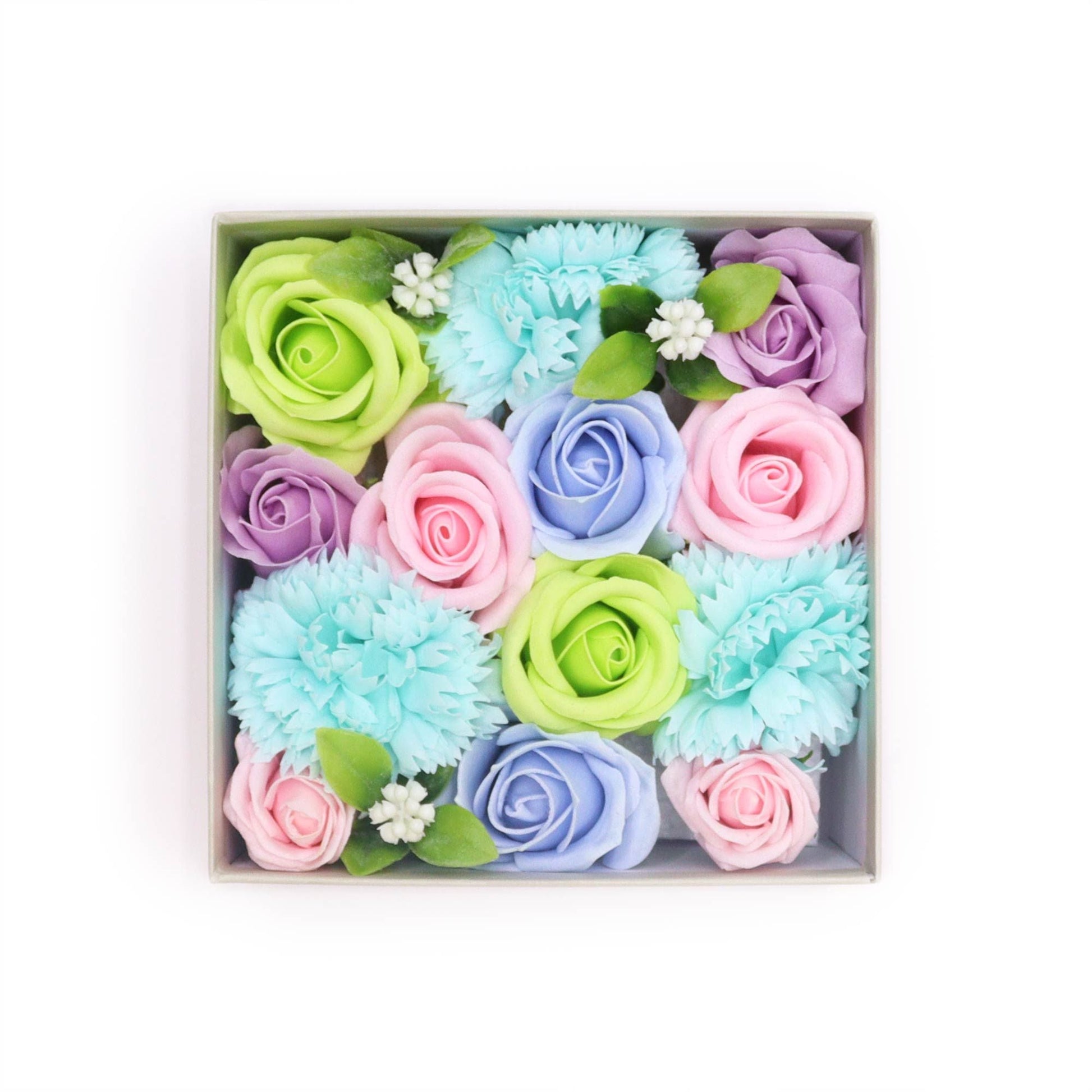 Baby Blue Roses & Carnation Soap Flowers Square Gift Box - Coal Harbour