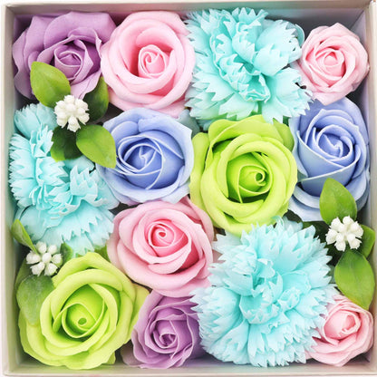 Baby Blue Roses & Carnation Soap Flowers Square Gift Box - Coal Harbour