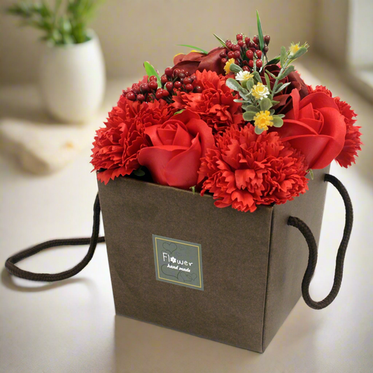 Soap Flower Bouquet of Red Roses & Carnations