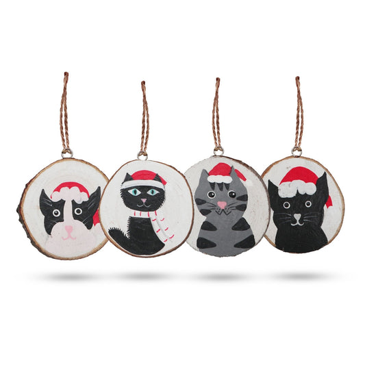 Christmas Cats - Hand Painted Log Xmas Decor (set 4) - Coal Harbour