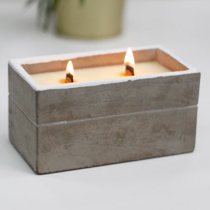 Concrete Wooden Wick Candle - Large Box - Clove & Dark Sandalwood - Coal Harbour
