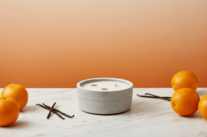 Concrete Wooden Wick Candle - Large Round Crushed Vanilla & Orange - Coal Harbour