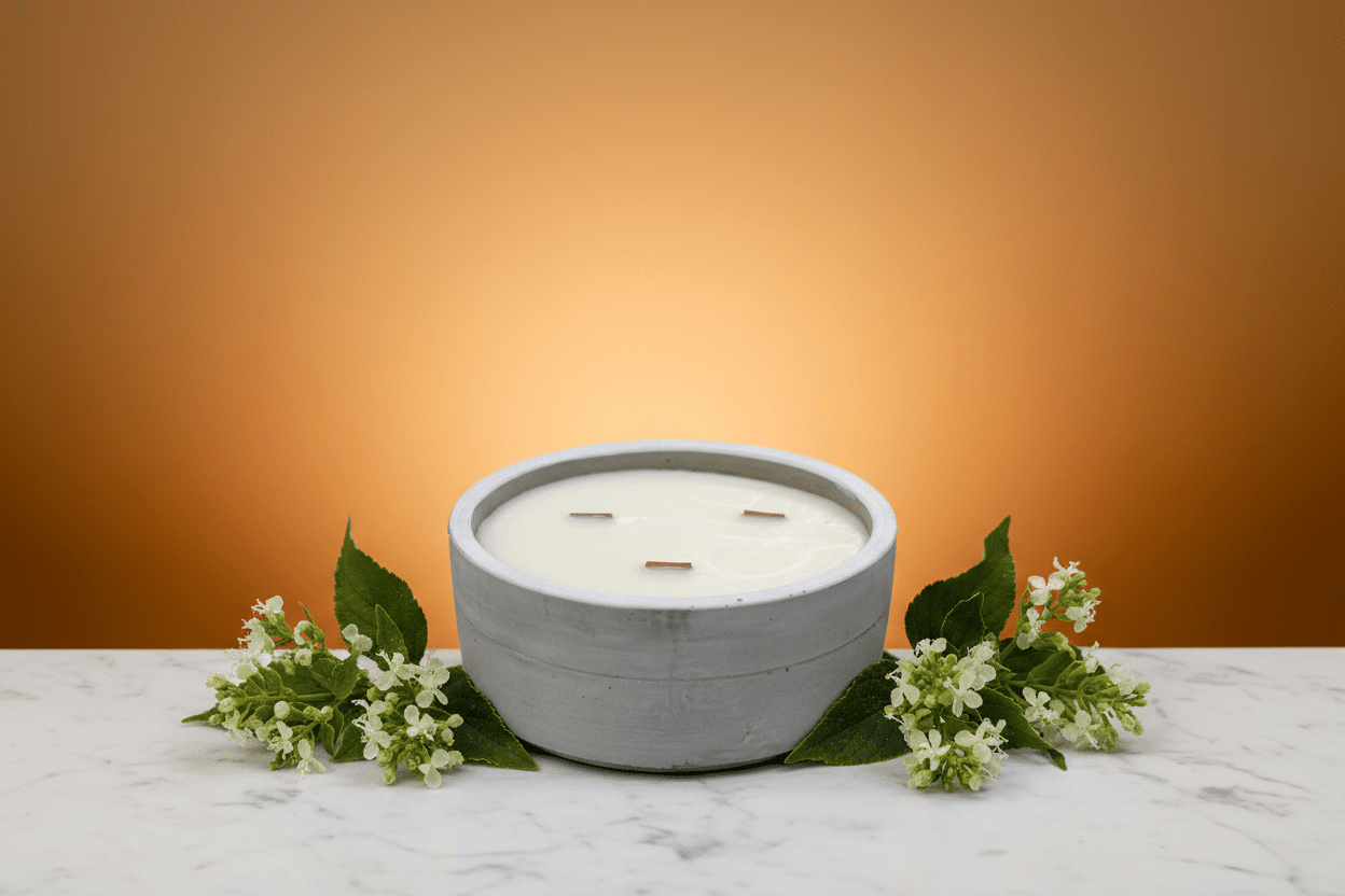 Concrete Wooden Wick Candle - Large Round Patchouli and dark amber - Coal Harbour