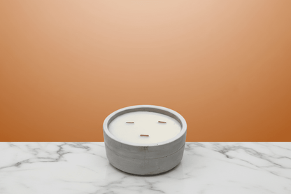 Concrete Wooden Wick Candle - Large Round Patchouli and dark amber - Coal Harbour