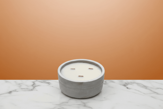 Concrete Wooden Wick Candle - Large Round Patchouli and dark amber - Coal Harbour