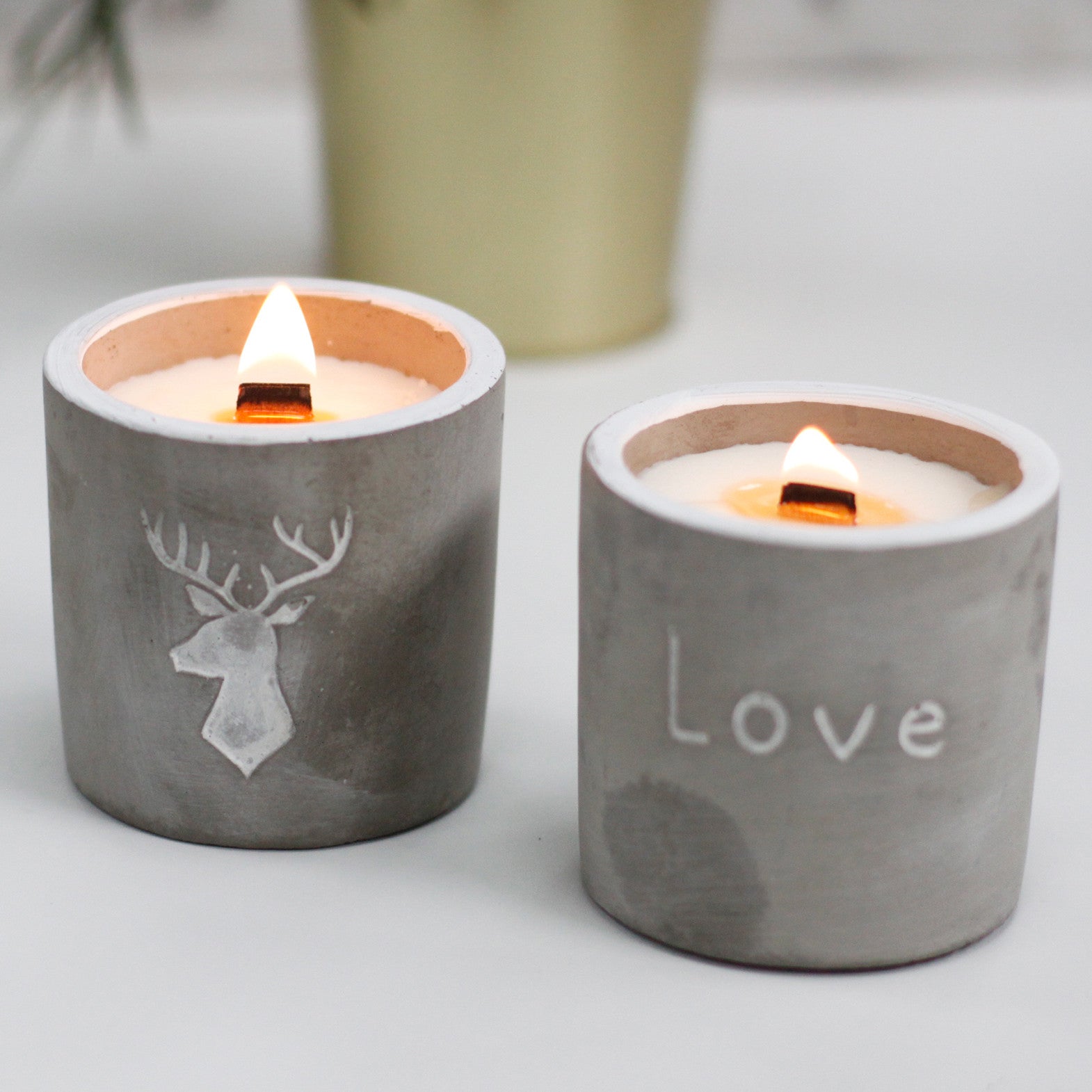 Concrete Wooden Wick Candle - Medium Pot - Love - Purple Fig & Cassis - Coal Harbour