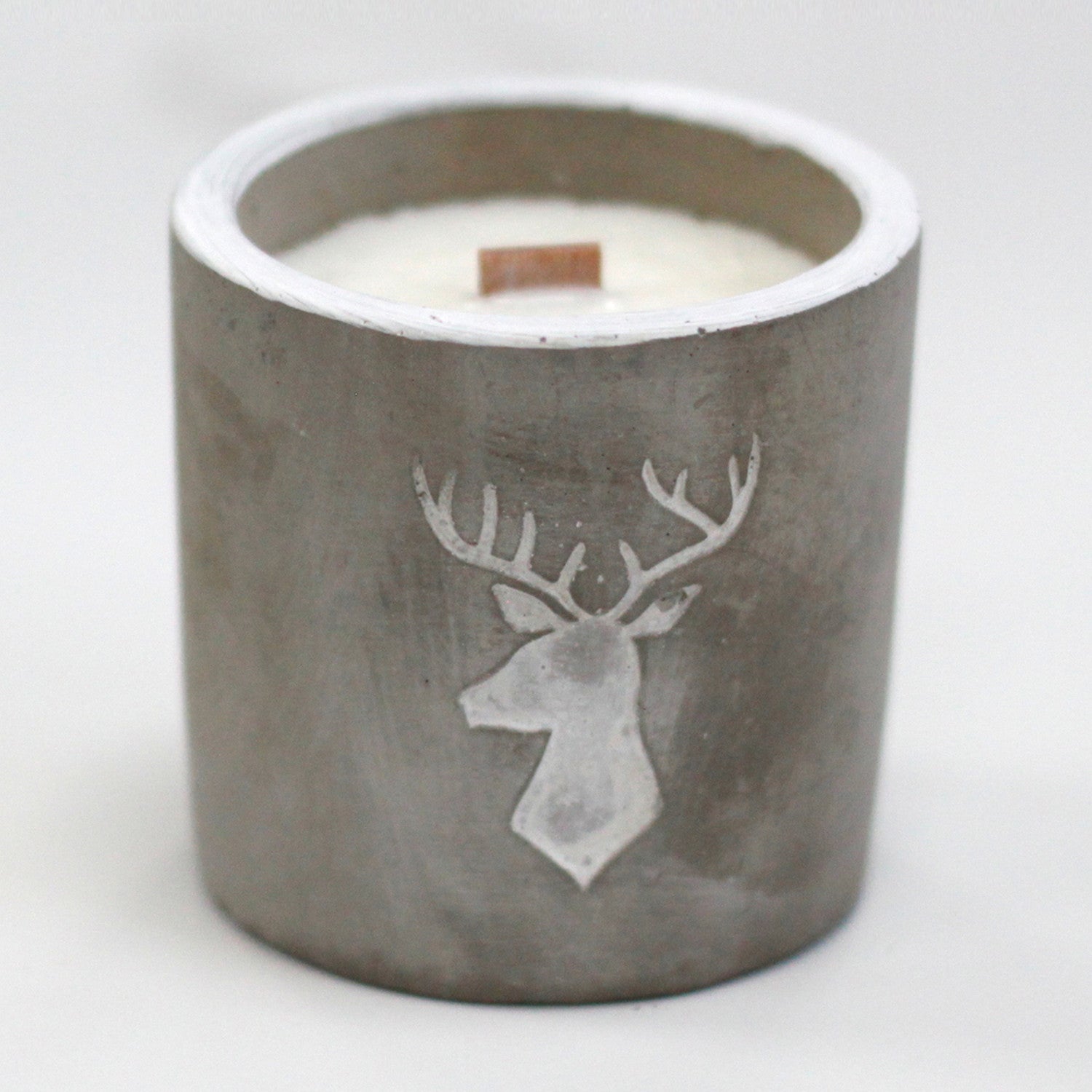 Concrete Wooden Wick Candle - Medium Pot - Stag Head - Whiskey & Woodsmoke - Coal Harbour