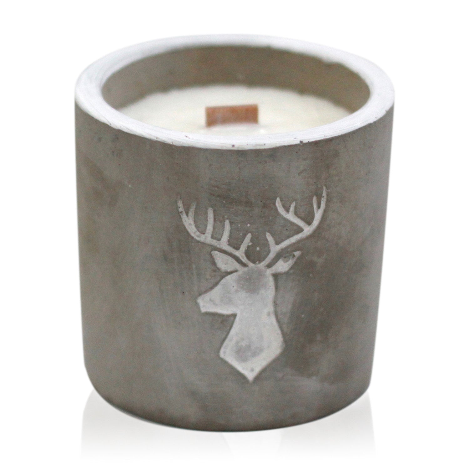 Concrete Wooden Wick Candle - Medium Pot - Stag Head - Whiskey & Woodsmoke - Coal Harbour