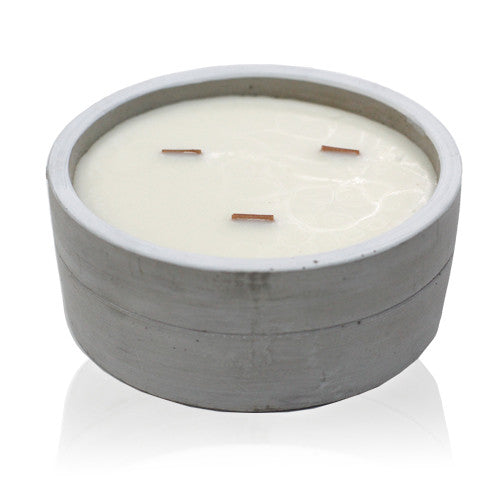 Concrete Wooden Wick Candle - Large Round Patchouli and dark amber