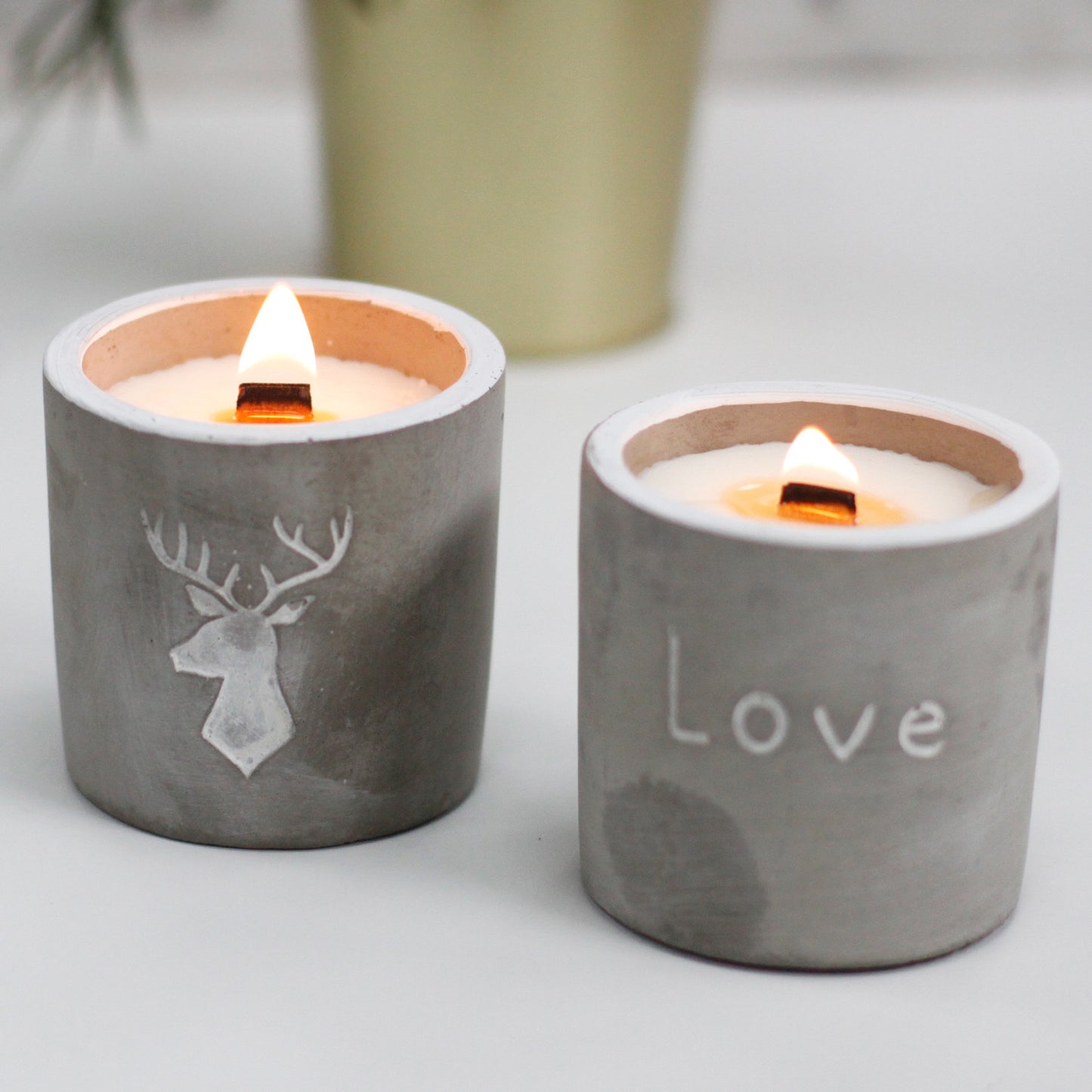 Concrete Wooden Wick Candle - Medium Pot - Love - Purple Fig & Cassis