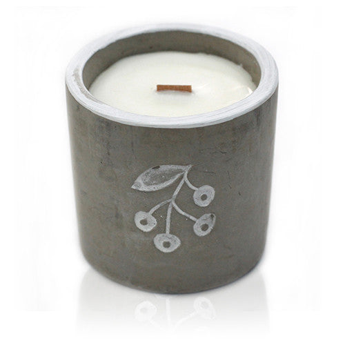 Concrete Wooden Wick Candle - Medium Pot - Berries - Juniper & Sweet Gin